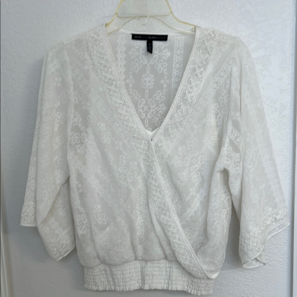 White House Black Market Cream Wrap Blouse